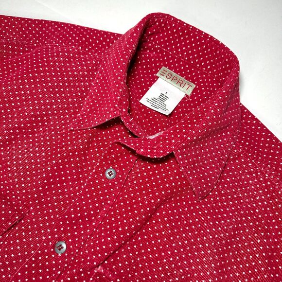 Esprit Women's Red White Polka Dot Corduroy Shirt Sz Large 80s Early 90s Vintage - Picture 12 of 12